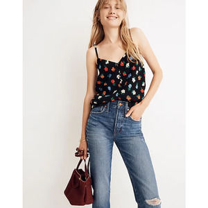 Madewell Button-Down Cami Top Women's Sz 2 Manet True Black Pressed Flower